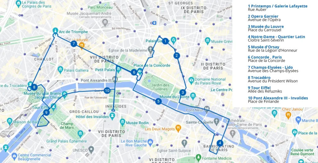 mapa bus turistico paris